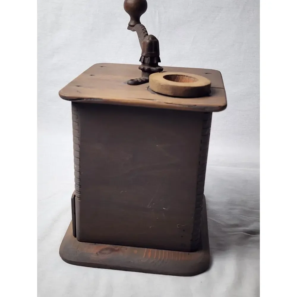 Vintage Wood Coffee Grinder Cast Iron Dovetailed Hand Crank Antique Flour Mill